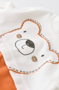 Salopeta Ursulet cu maneca lunga si botosei din 80%bumbac organic si 20% poliester - Portocaliu, BabyCosy (Marime: 3-6 Luni)