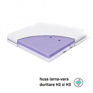 Saltea pentru copii, fata dubla, fermitate diferita, Spuma PUR profilata si strat extra de spuma confortabila, Husa 360, Tencel cu fibre de viscoza si ioni de argint antibacteriana, 90x40x5.5 Cm, High