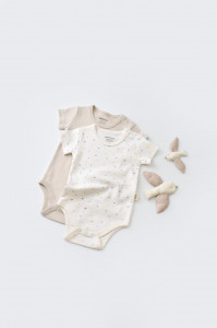 Set 2 body-uri bebe unisex -100% bumbac organic - Ecru cu buline, BabyCosy (Marime: 12-18 Luni)