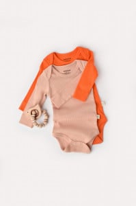 Set 2 body-uri cu maneca lunga bebe unisex din bumbac organic si modal - Rodie/Piersica, BabyCosy (Marime: 3-6 Luni)