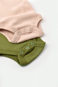 Set 2 body-uri fara maneci bebe unisex din bumbac organic si modal - Verde/Blush, BabyCosy (Marime: 0-3 Luni)