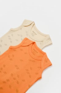 Set 2 body-uri fara maneci Printed, BabyCosy, 50% modal+50% bumbac, Stone/Apricot (Marime: 12-18 Luni)