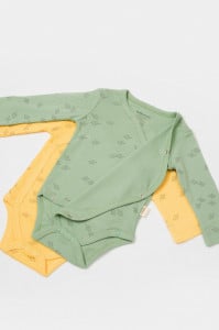 Set 2 body-uri petrecute Printed, BabyCosy, 50% modal+50% bumbac, Lamaie/Verde (Marime: 0-3 Luni)