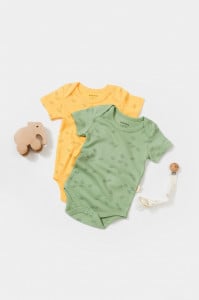 Set 2 body-uri Printed, BabyCosy, 50% modal+50% bumbac, Lamaie/Verde (Marime: 6-9 luni)