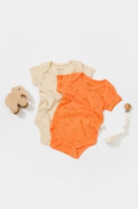 Set 2 body-uri Printed, BabyCosy, 50% modal+50% bumbac, Stone/Apricot (Marime: 12-18 Luni)