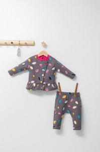 Set 2 piese cu bluzita cu volan si pantalonasi pentru fetite Colorful autum, Tongs baby (Culoare: Gri, Marime: 12-18 Luni)