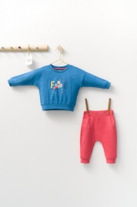 Set 2 piese cu bluzita si pantalonasi de trening Monster, Tongs baby (Culoare: Albastru, Marime: 6-9 luni)