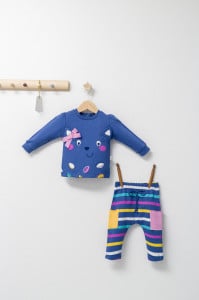 Set 2 piese cu bluzita si pantalonasi pentru fetite Colorful autum, Tongs baby (Culoare: Albastru, Marime: 9-12 luni)