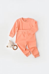 Set bluzita cu maneca lunga si pantaloni lungi - bumbac organic 100% - Roz, BabyCosy (Marime: 3-6 Luni)