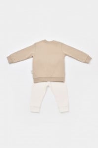 Set bluzita cu maneca lunga si pantaloni lungi cu buline Girafa, BabyCosy, 100% bumbac organic, Mink (Marime: 9-12 luni)