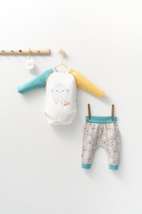 Set cu pantalonasi si body cu maneca lunga pentru bebelusi Monster, Tongs baby (Culoare: Turcoaz, Marime: 6-9 luni)