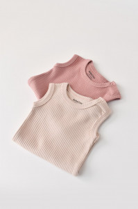 Set de 2 body-uri fara maneci din bumbac organic si modal - Roz/Blush BabyCosy (Marime: 12-18 Luni)