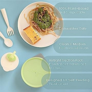 Set diversificare hrana bebelusi Miniware Little Foodie, 100% din materiale naturale biodegradabile, 6 piese, Vanilla Aqua