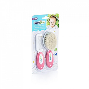 Set pieptan si perie din peri naturali BabyJem (Culoare: Roz)