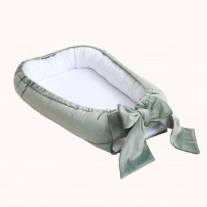 Suport de dormit Babynest Premium Bumbac Organic si Catifea Mint cu Funda by BabyLy, 80x50 cm