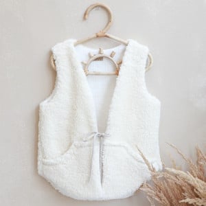 Vesta pentru fetita, reversibila, dublat, bumbac brodat Ecru si tesatura bucle Crem, Teddy by BabyLy, 92 98, 1-3 ani