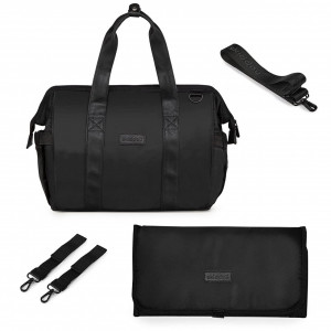 Geanta multifunctionala pentru parinti Skiddou Inger, Onyz Leather, Negru