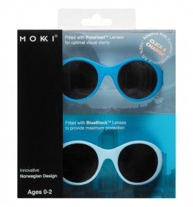 Ochelari de soare pentru copii MOKKI Click & Change, protectie UV, bleu, 0-2 ani, set 2 perechi