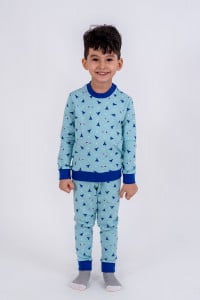 Pijama baieti glow in the dark, Brumy B015, bleu imprimat, 98 cm , 3 ani - Img 1