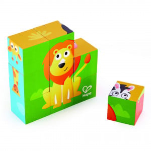 Puzzle din lemn cuburi - Animale din Jungla 3 x 3 - Img 1