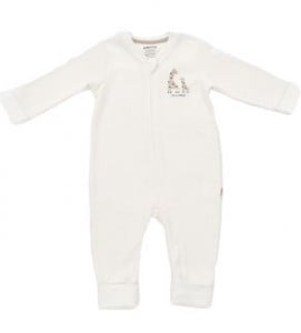 Salopeta cu fermoar Girafa, BabyCosy, 100% bumbac organic, Ecru (Marime: 6-9 luni)