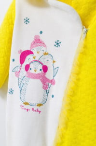 Salopeta pentru bebelusi de iarna Pinguins, Tongs baby (Culoare: Galben, Marime: 6-9 luni)