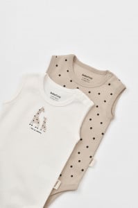 Set 2 body-uri fara maneci bebe unisex Girafa, BabyCosy, 100% bumbac organic (Marime: 18-24 Luni)