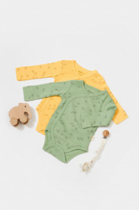 Set 2 body-uri petrecute Printed, BabyCosy, 50% modal+50% bumbac, Lamaie/Verde (Marime: 6-9 luni) - Img 3