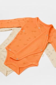 Set 2 body-uri petrecute Printed, BabyCosy, 50% modal+50% bumbac, Stone/Apricot (Marime: 6-9 luni)