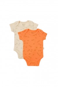 Set 2 body-uri Printed, BabyCosy, 50% modal+50% bumbac, Stone/Apricot (Marime: 3-6 Luni)