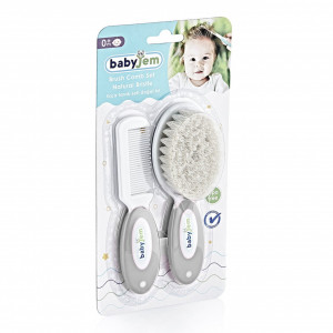 Set pieptan si perie din peri naturali BabyJem (Culoare: Gri)