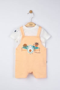 Set salopeta cu tricou de vara pentru bebelusi Marathon, Tongs baby (Marime: 3-6 Luni, Culoare: Somon)