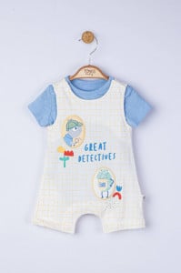 Set salopeta cu tricou Great detectives pentru bebelusi, Tongs baby (Culoare: Galben, Marime: 6-9 luni)