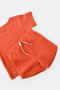 Set tricou cu pantaloni scurti - 100% bumbac organic - Scortisoara, BabyCosy (Marime: 12-18 Luni)