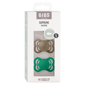 BIBS - Set 2 suzete Supreme Silicon, tetina simetrica, 0 luni +-Dark Oak/Evergreen - Img 2