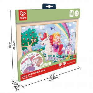 Puzzle din lemn 2 in 1 - Unicorn (26 piese), cu fata dubla si activitate colorare - Img 5