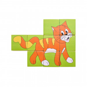 Puzzle din lemn cuburi - Animale colorate - Img 4