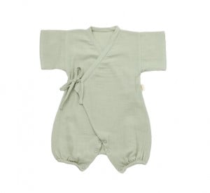 Salopeta petrecuta din muselina, BabyCosy, 100% bumbac organic, Verde (Marime: 6-9 luni)