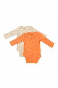 Set 2 body-uri cu maneca lunga Printed, BabyCosy, 50% modal+50% bumbac, Stone/Apricot (Marime: 6-9 luni)