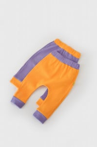 Set 2 pantaloni Ribana Bebe Unisex din bumbac organic si 5%elastan - Galben/Mov BabyCosy (Marime: 9-12 luni)