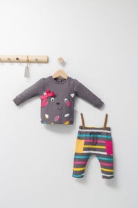 Set 2 piese cu bluzita si pantalonasi pentru fetite Colorful autum, Tongs baby (Culoare: Gri, Marime: 12-18 Luni)