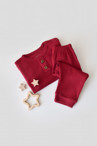 Set bluzita cu maneca lunga si pantaloni lungi din bumbac organic si modal - Rosu BabyCosy (Marime: 9-12 luni)