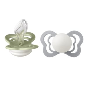 Bibs - Set 2 suzete Fosforencente Couture GLOW Silicon, tetina anatomica, 6 luni +-Sage/Cloud - Img 1