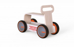 Masinuta ride-on, premergator si carucior de jucarii MamaToyz DriveMe Wood, Ambulanta - Jucarie din lemn 3 in 1