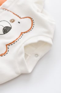 Salopeta Ursulet cu maneca lunga si botosei din 80%bumbac organic si 20% poliester - Portocaliu, BabyCosy (Marime: 6-9 luni)