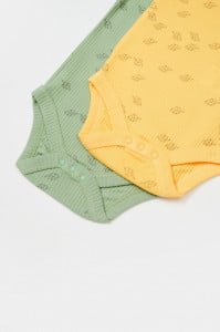 Set 2 body-uri cu maneca lunga Printed, BabyCosy, 50% modal+50% bumbac, Lamaie/Verde (Marime: 6-9 luni)