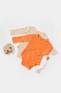 Set 2 body-uri petrecute Printed, BabyCosy, 50% modal+50% bumbac, Stone/Apricot (Marime: 0-3 Luni)