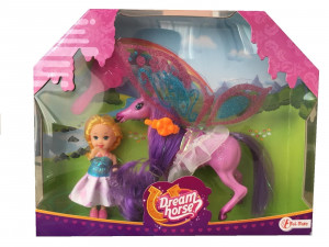 Set calut cu aripi Dream Horse cu sclipici si papusa