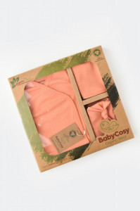 Set de 5 piese pentru nou nascut - 100% bumbac organic - Roz Piersica, BabyCosy