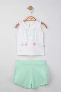 Set maiou de vara cu pantalonasi cu tulle pentru bebelusi , Tongs baby (Culoare: Verde, Marime: 6-9 luni)